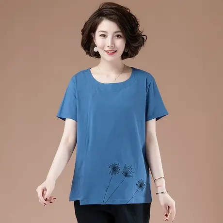 夏季加肥加大码女装宽松全棉刺绣体恤上衣中年妈妈休闲短袖T恤女商品大图