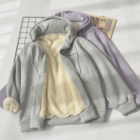 羊羔毛一体绒加绒加厚卫衣秋冬拉链开衫休闲百搭冬季羊羔绒外套女商品大图