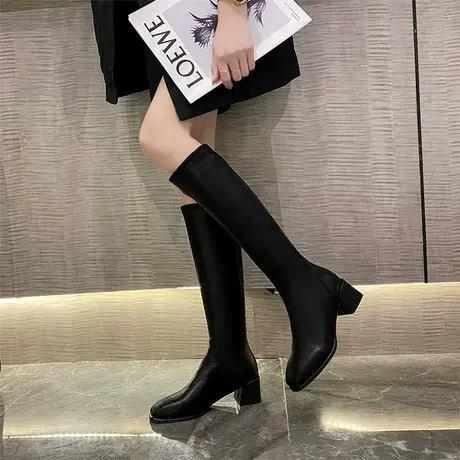 长靴女不过膝2023新款秋冬长筒靴粗跟高跟小个子瘦瘦靴高筒骑士靴商品大图
