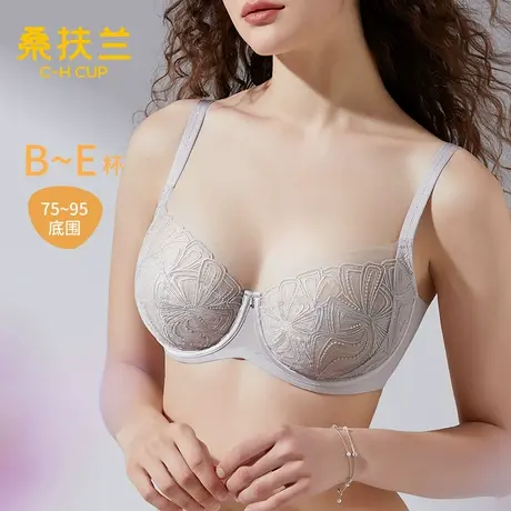 桑扶兰蕾丝内衣大胸显小2025秋季新款薄防下垂性感大码显瘦文胸商品大图