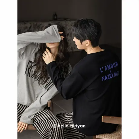 贝妍新款情侣睡衣女春秋季慵懒宽松家居服大码可外穿男士长袖套装商品大图
