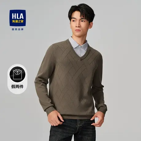 HLA/海澜之家休闲双领针织衫2025秋季新款修身套头假两件上衣男图片
