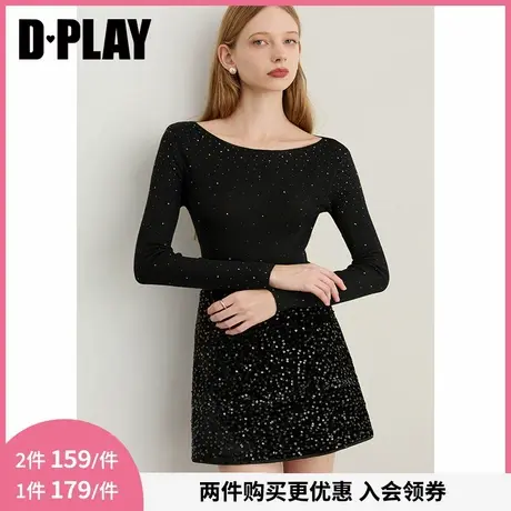 DPLAY2025年秋季新款黑色针织衫女钉钻设计设计含羊毛打底衫上衣商品大图