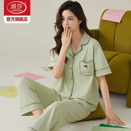 浪莎睡衣女夏季2026新款纯棉开衫短袖宽松夏天可外穿家居服套装HJ商品大图