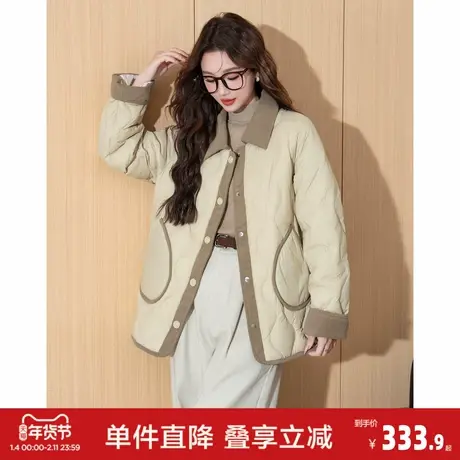 唐狮2026冬季女轻薄羽绒服拼接小香风薄款菱格衬衫领外套设计感潮商品大图