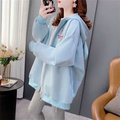 宽松慵懒风连帽卫衣开衫女春秋2023年新款韩版洋气减龄设计感外套图片