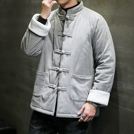 冬季棉衣男中国风复古盘扣休闲大码男装灯芯绒棉袄保暖外套民族风商品大图