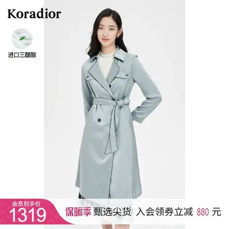 珂莱蒂尔绿色时尚气质三醋酸风衣外套女通勤休闲中长款新款百搭图片