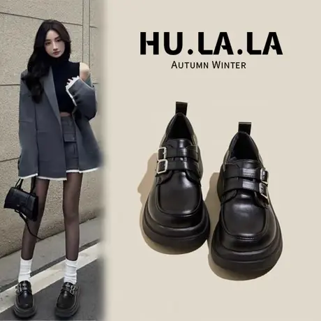 小皮鞋女款英伦风单鞋2023新款秋季休闲百搭厚底乐福鞋黑色女鞋子商品大图