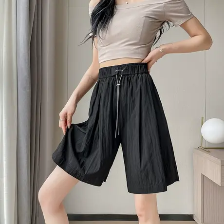 复古棉麻五分裤女夏季薄款高腰小个子显瘦速干休闲a字阔腿中裤潮商品大图