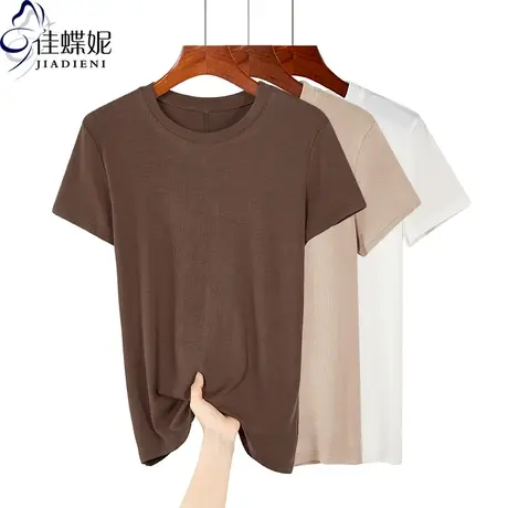春夏季简约休闲纯色圆领纯白短袖修身上衣打底衫T恤韩版女装内搭商品大图