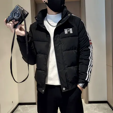 个性棉服冬季潮牌轻熟加厚休闲运动修身短款条纹棉衣外套冬装加厚图片