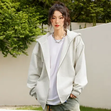 Nuthink美式纯色开衫卫衣潮牌男潮宽松大码拉链外套2025秋季新款商品大图