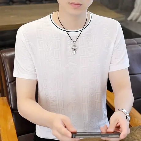 白色短袖t恤男士夏季2023新款潮流ins冰丝百搭半袖体恤男装上衣服商品大图