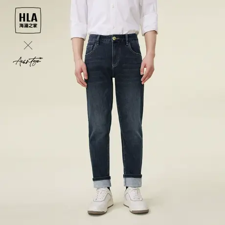 HLA/海澜之家轻商务直筒牛仔裤23秋季新款宽松水洗刺绣长裤子男士商品大图