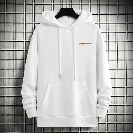 2024新款秋季连帽卫衣男宽松潮流百搭加绒印花长袖带帽衫白色外套商品大图