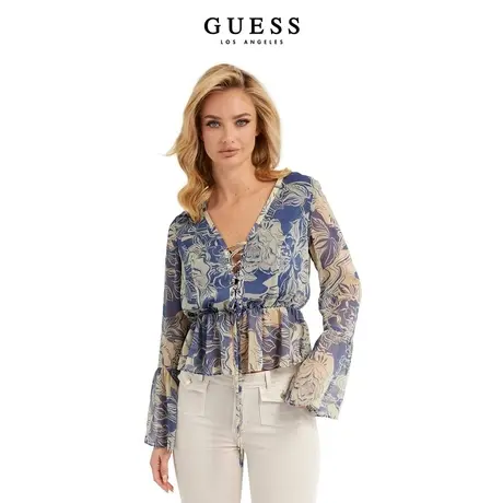 【38上新季】GUESS 女士时尚休闲薄款宽松雪纺衬衫上衣图片