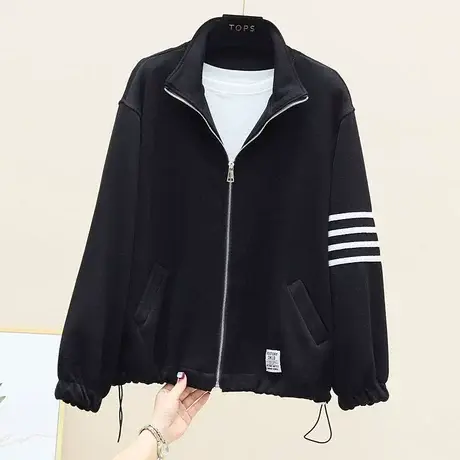 短款运动卫衣女2023春秋新款韩版宽松立领百搭小个子港风开衫外套商品大图