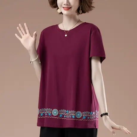 t恤女短袖夏季薄款加肥加大码女装宽松中年妈妈纯棉印花显瘦体恤图片