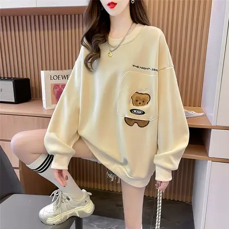 奶fufu的卫衣女秋冬韩版宽松设计感小众加绒加厚可爱小熊上衣外套商品大图