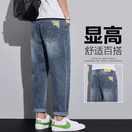夏季薄款男生宽松直筒九分休闲牛仔裤子2023新款男装新塘水洗夏天商品大图