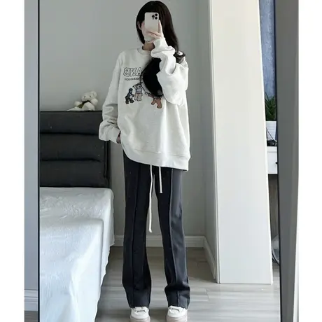 卫衣chic港风大码学院风加绒款ins潮秋冬加厚休闲设计感百搭上衣商品大图