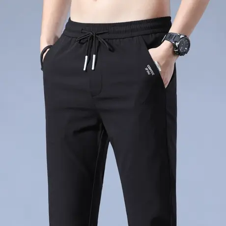 夏季薄款冰丝运动休闲长裤男士直筒宽松紧腰弹力弹性空调夏天夏裤商品大图