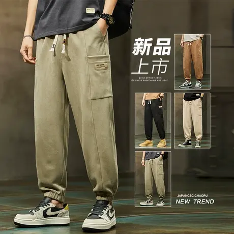 春秋款多口袋麂皮绒束脚卫裤春季潮牌宽松工装休闲裤子春天高级感商品大图