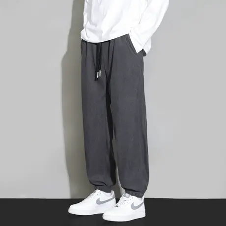 灯芯绒休闲裤子男士春秋季新款潮牌宽松束脚卫裤秋冬黑色运动长裤商品大图