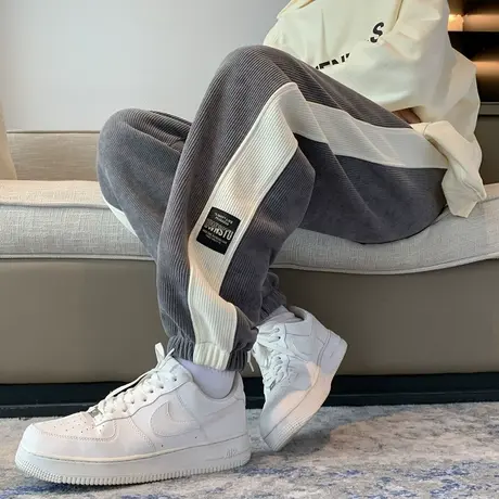 灯芯绒裤子男春秋宽松阔腿高街vibe潮牌撞色束脚运动百搭休闲长裤商品大图