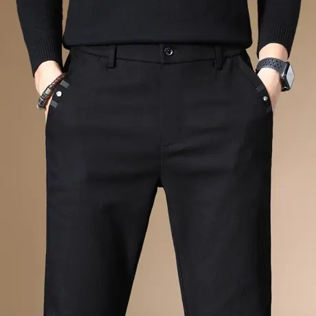 加厚款男裤秋冬季黑色商务西裤子男士休闲长裤职业正装直筒宽松紧商品大图