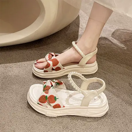 凉鞋女外穿仙女风珍珠凉拖夏季2024新款轻便软底沙滩鞋百搭显气质图片