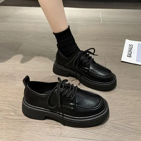 配裙子小皮鞋女2023春秋季新款复古英伦风学生百搭系带厚底增高单商品大图