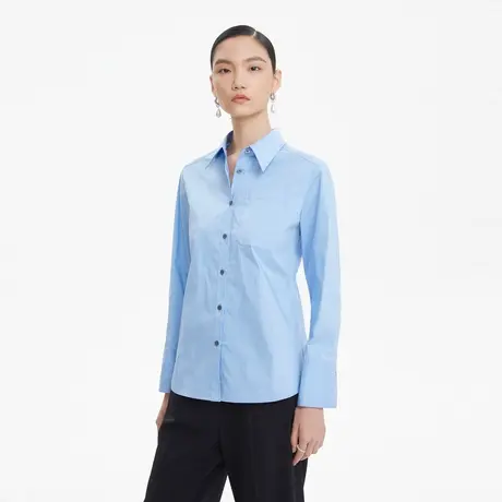 LANCY/朗姿法式高级气质棉衬衫女翻领宽松长袖POLO领设计感小众女图片