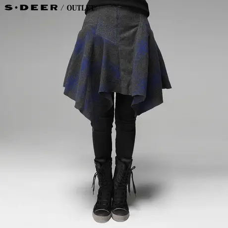 【商场同款】sdeer圣迪奥女冬装学院风设计感羊毛呢半身裙3481347图片