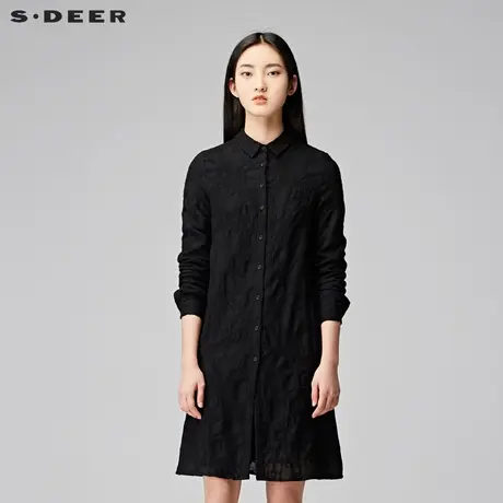 sdeer圣迪奥2018冬装斑驳质感翻领羊毛长款衬衫S17480598图片