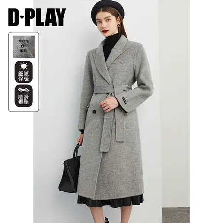 DPLAY【黑标】冬新戗驳领双排扣宽松直筒中长双面羊毛呢大衣商品大图