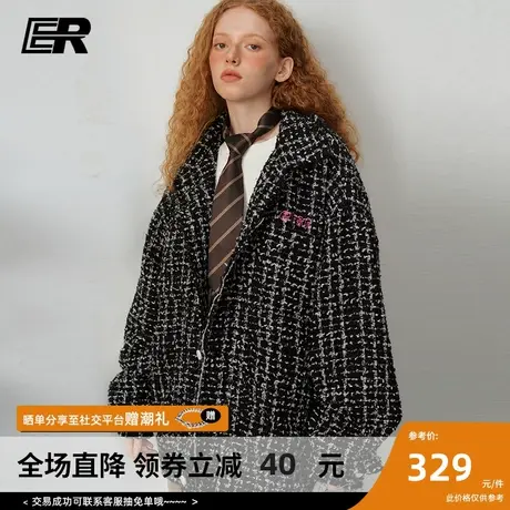 ER笑脸小香风外套男2024春季美式潮牌宽松休闲情侣夹克男女同款商品大图