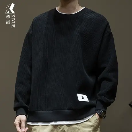 希越定制绒男重磅圆领卫衣宽松大码内搭打底套头秋冬季黑色长袖潮商品大图