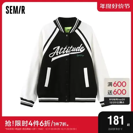 森马外套女插肩袖拼色棒球服春季字母刺绣oversize夹克时尚ins潮商品大图