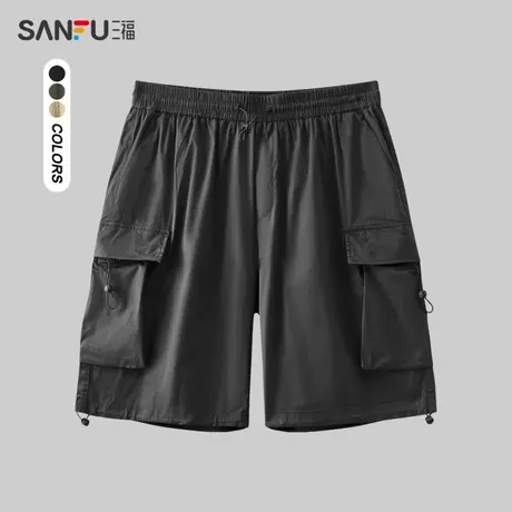 三福2024夏季男士工装抽绳中裤 潮流直筒净色五分裤男480737图片