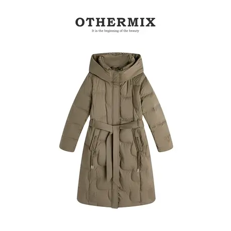 othermix收腰显瘦中长款羽绒服女2023冬季新款加厚保暖羽绒服外套图片