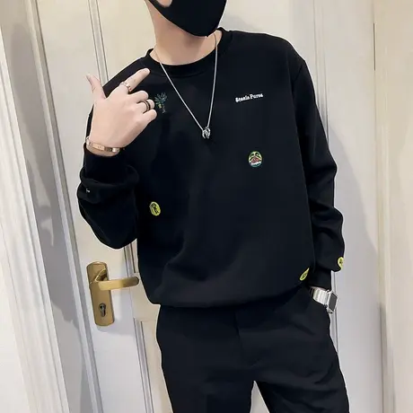 秋季男卫衣外套长袖潮流刺绣网红时尚休闲ins百搭潮牌套头体恤T恤图片