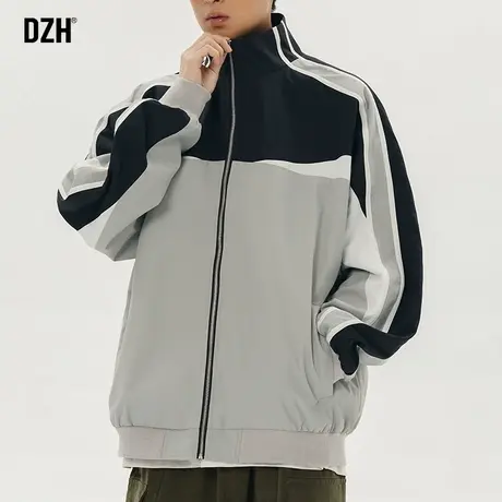 男士撞色拼接外套男春秋潮高级感宽松立领运动夹克2024新款教练服商品大图