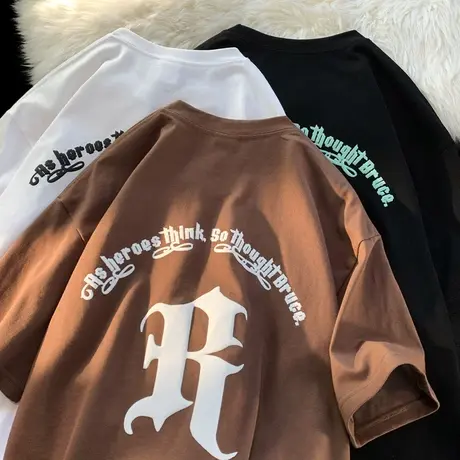 cityboy宽松纯棉短袖t恤男夏季潮流立体发泡印花半袖情侣款打底衫商品大图