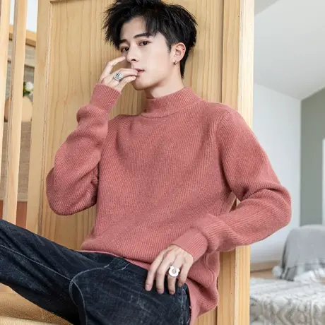 针织衫男秋冬季2023新款纯色半高领潮流加厚打底线衣休闲保暖毛衣商品大图