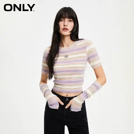 【甄选专享】ONLY奥莱2023秋季新款休闲设计感条纹圆领修身针织衫商品大图