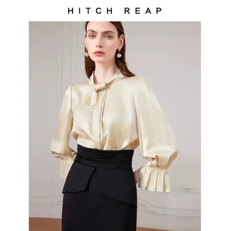 希区瑞普优雅时尚法式2024春季百搭抗皱舒适不对称领结衬衫上衣女图片