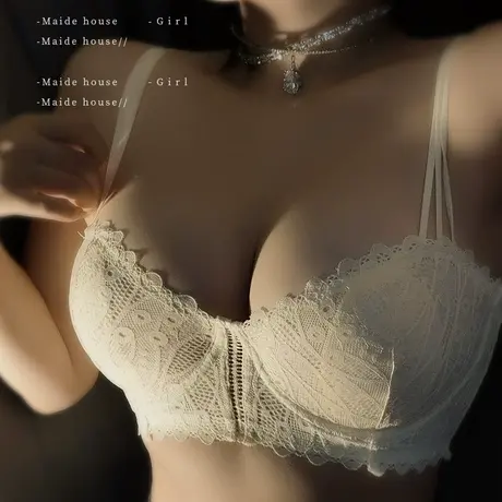 白色蕾丝性感内衣女法式大胸显小超薄款纯欲文胸上托透明胸罩情调图片