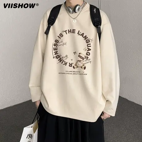 VIISHOW美式复古卫衣男春季新款重磅潮牌百搭宽松休闲无帽外套男商品大图